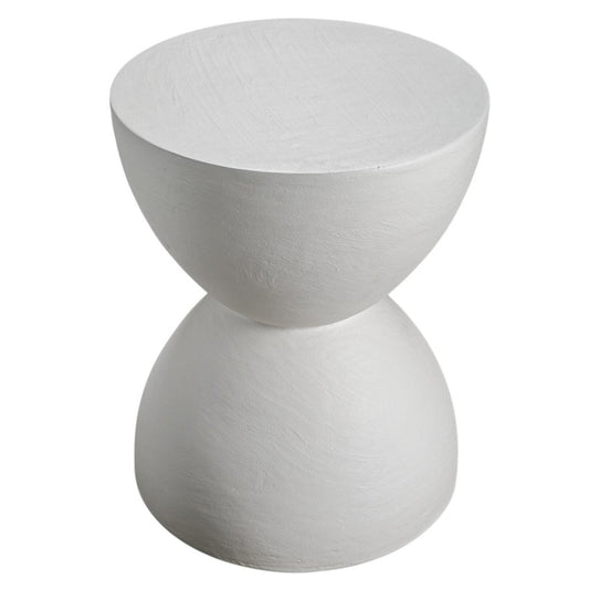 21" Matte White Lime Plaster Round Hourglass End Table