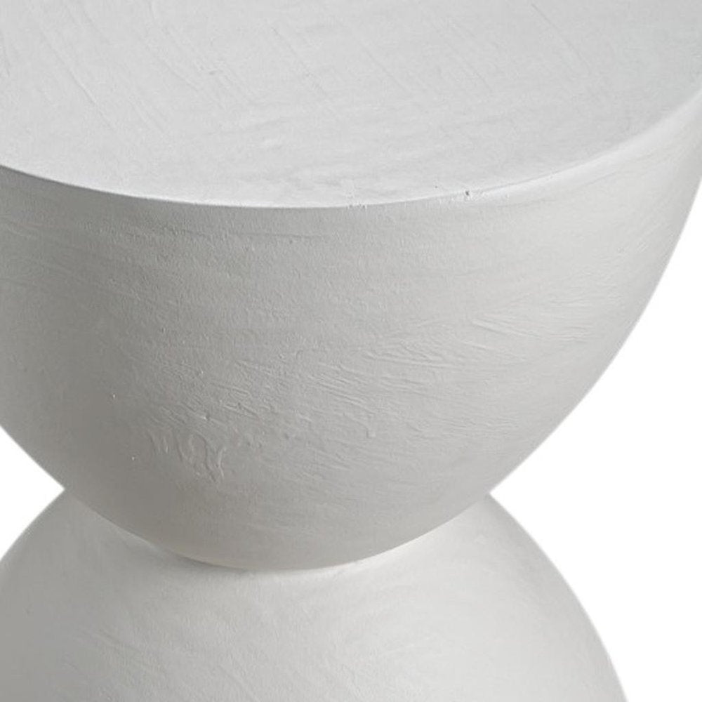 21" Matte White Lime Plaster Round Hourglass End Table HomeRoots