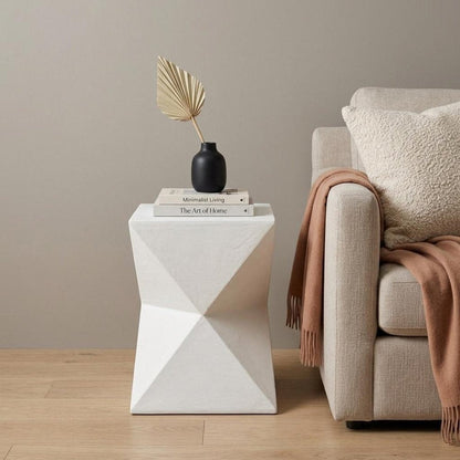 19" Matte White Lime Plaster Square End Table HomeRoots