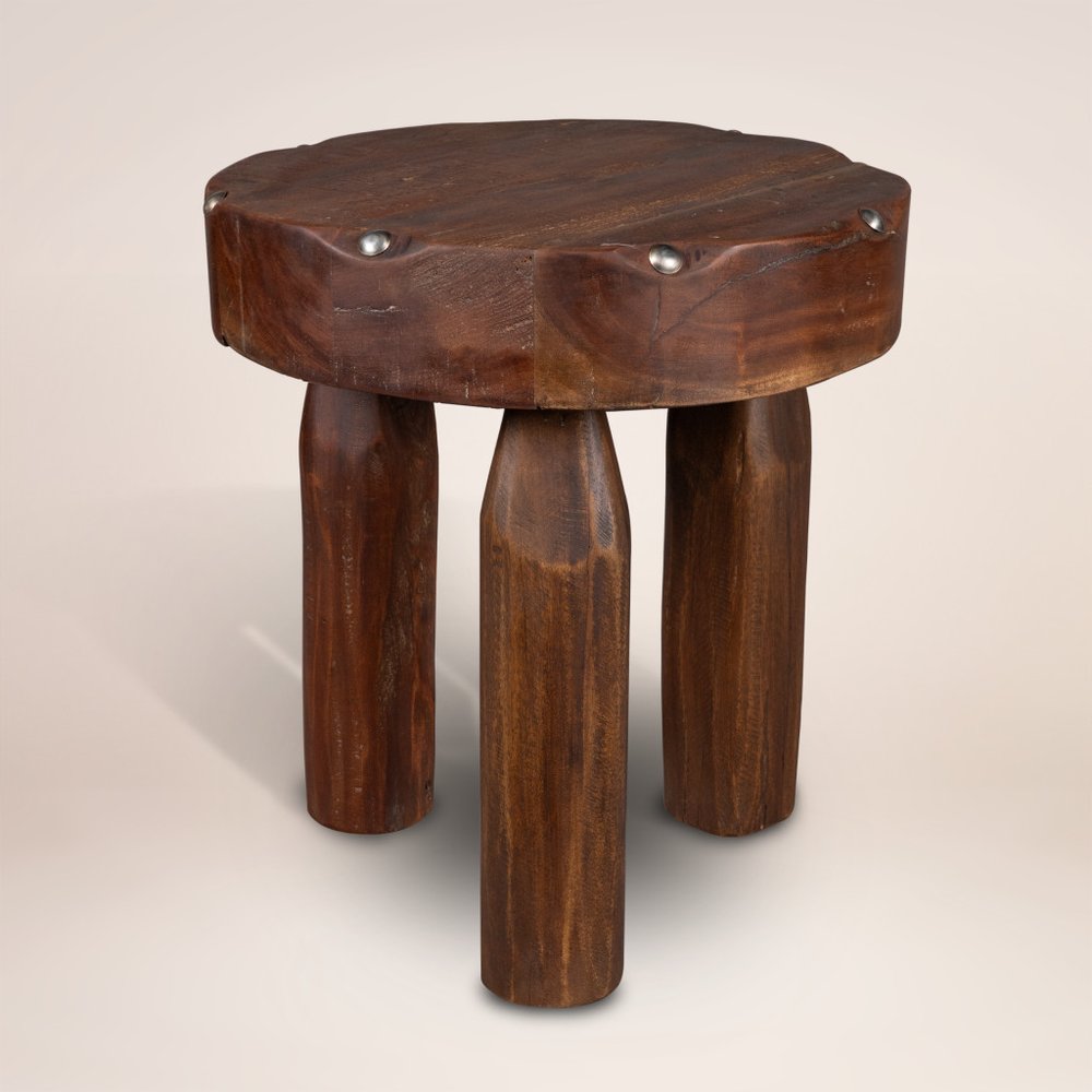 19" Natural Brown Distressed Reclaimed Wood Round End Table HomeRoots