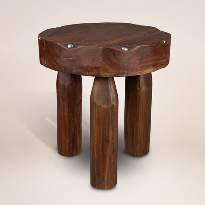 19" Natural Brown Distressed Reclaimed Wood Round End Table HomeRoots