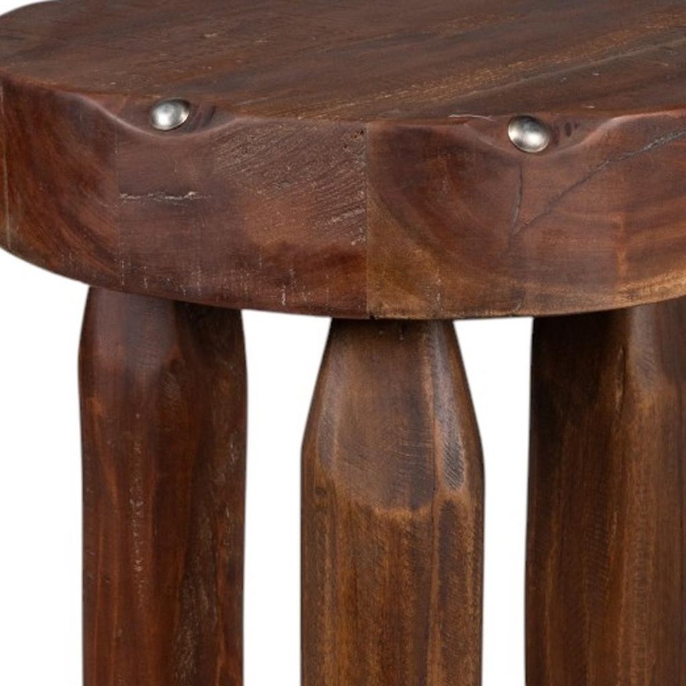 19" Natural Brown Distressed Reclaimed Wood Round End Table — view 5