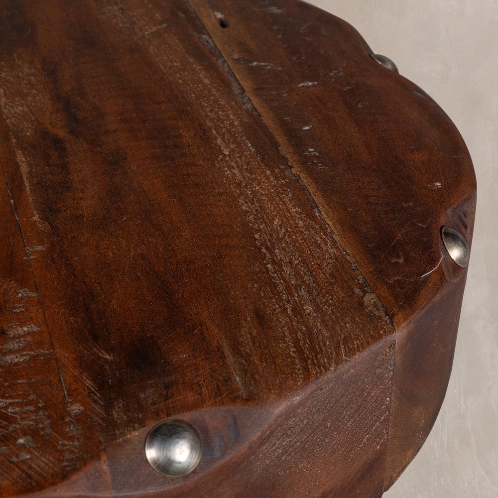19" Natural Brown Distressed Reclaimed Wood Round End Table — view 9