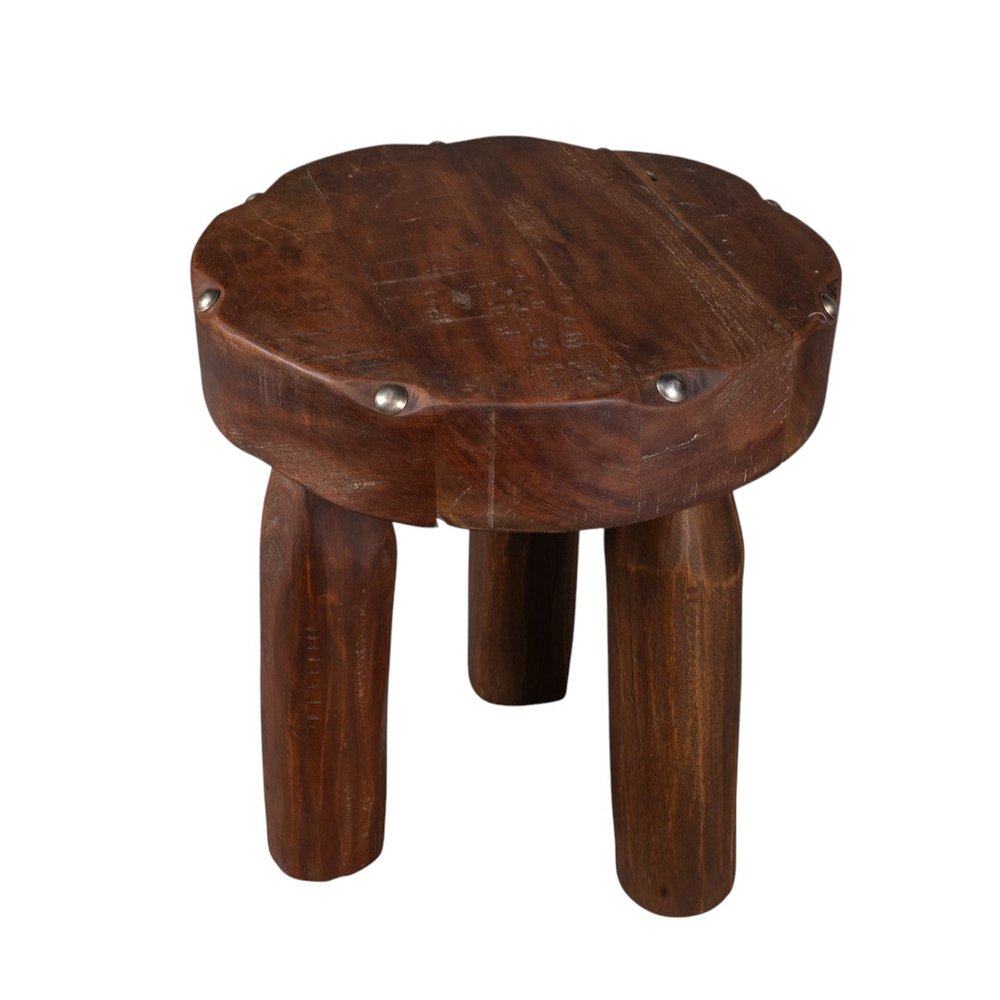 19" Natural Brown Distressed Reclaimed Wood Round End Table — view 4