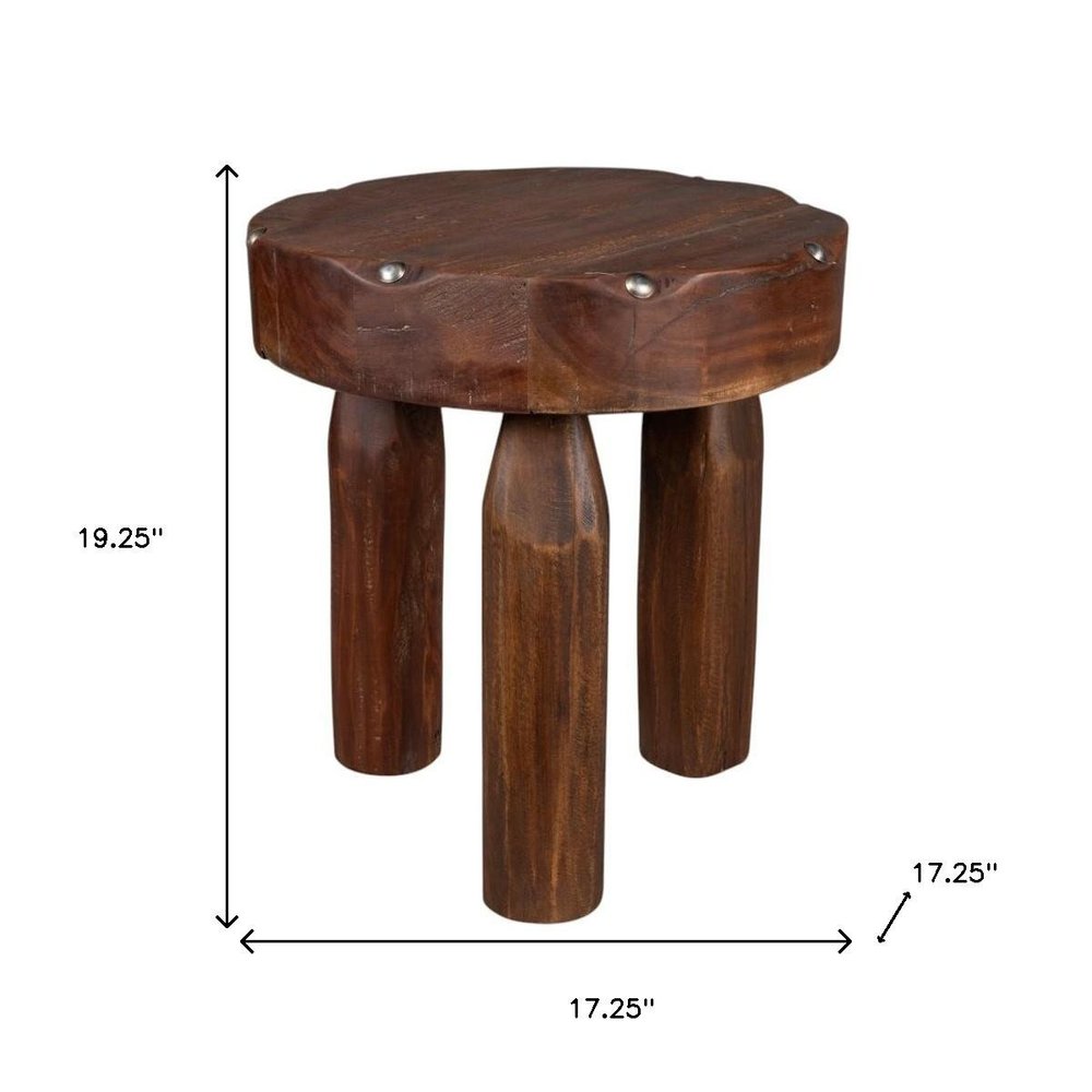 19" Natural Brown Distressed Reclaimed Wood Round End Table HomeRoots