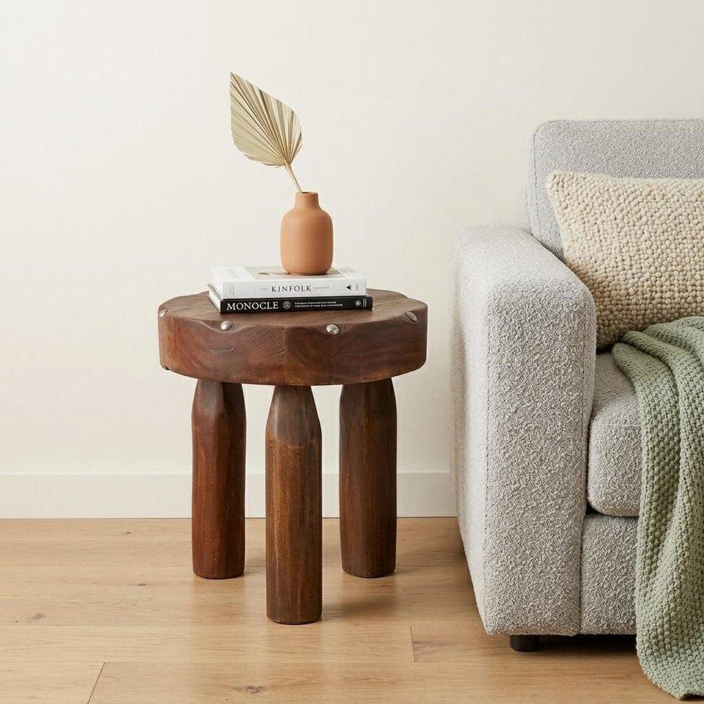 19" Natural Brown Distressed Reclaimed Wood Round End Table — view 2