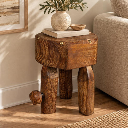 18" Brown Distressed Reclaimed Wood Round End Table