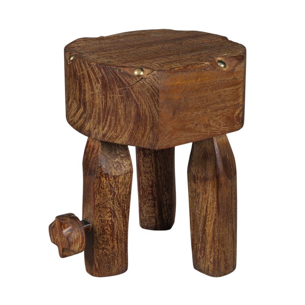 18" Brown Distressed Reclaimed Wood Round End Table — view 2