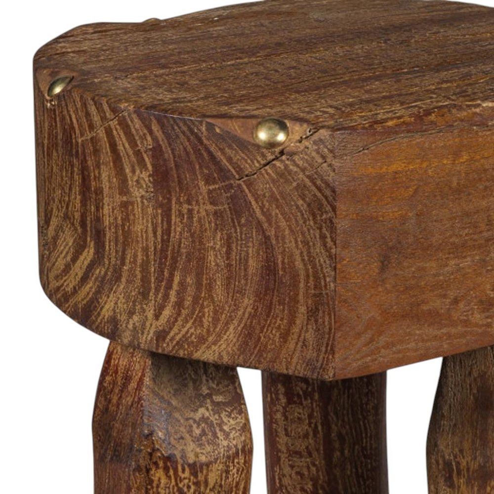 18" Brown Distressed Reclaimed Wood Round End Table — view 4