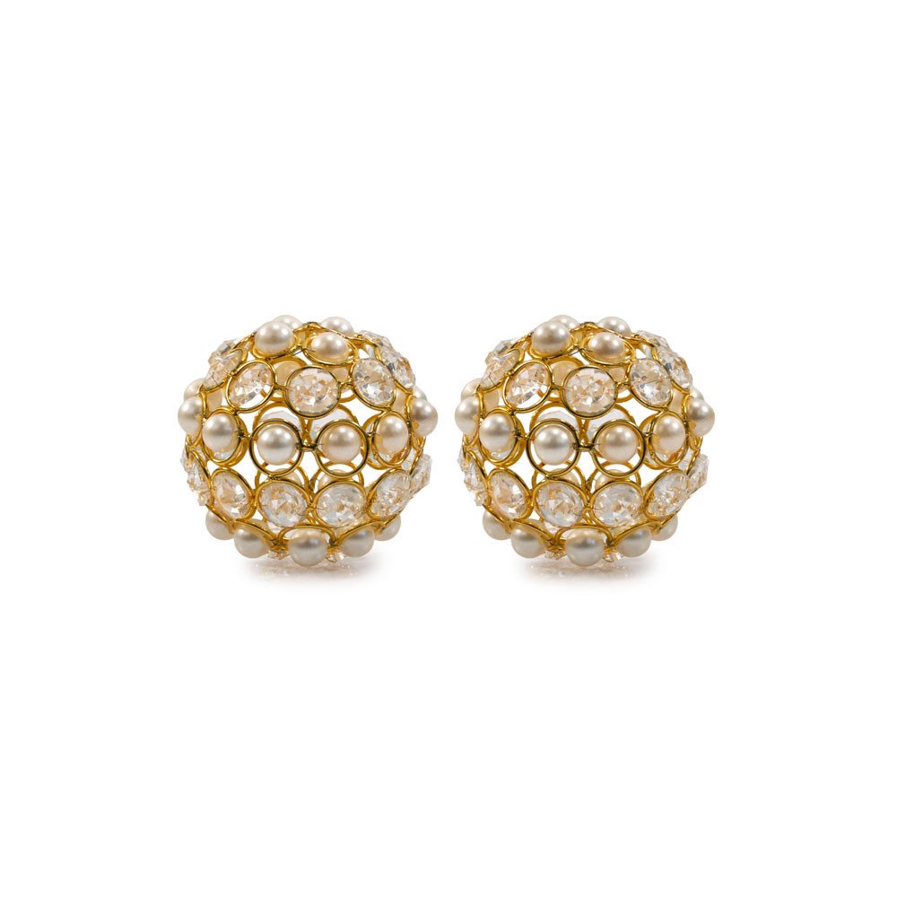 Set of Two Gold And Pearl Faux Crystal And Metal Decorative Orbs HomeRoots
