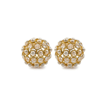 Set of Two Gold And Pearl Faux Crystal And Metal Decorative Orbs HomeRoots