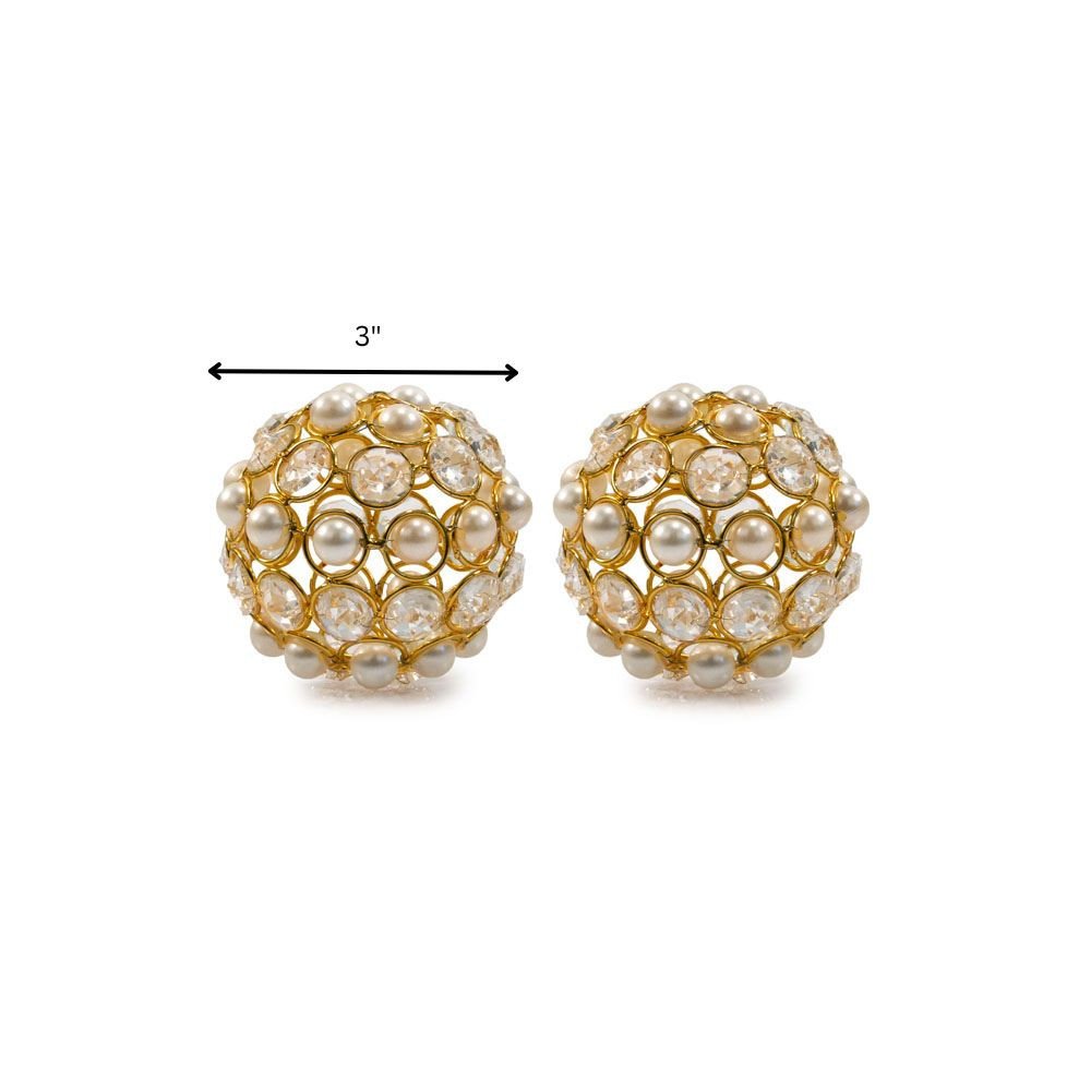 Set of Two Gold Ivory And Pearl Faux Crystal And Metal Decorative Orbs HomeRoots