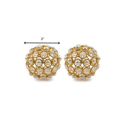Set of Two Gold Ivory And Pearl Faux Crystal And Metal Decorative Orbs HomeRoots