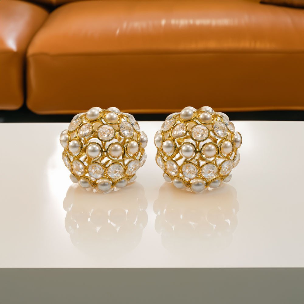 Set of Two Gold And Pearl Faux Crystal And Metal Decorative Orbs HomeRoots