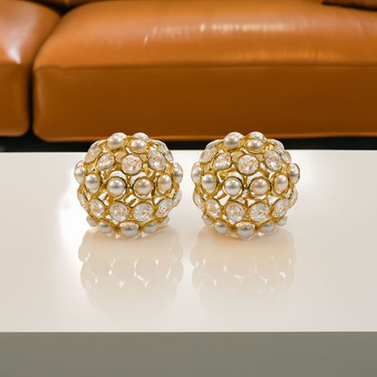 Set of Two Gold And Pearl Faux Crystal And Metal Decorative Orbs HomeRoots
