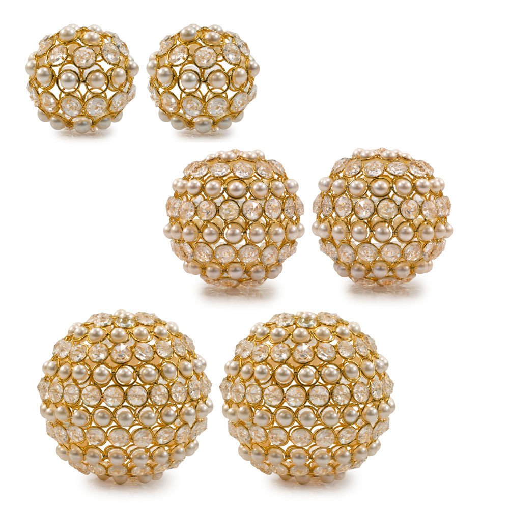 Set of Two Gold And Pearl Faux Crystal And Metal Decorative Orbs HomeRoots