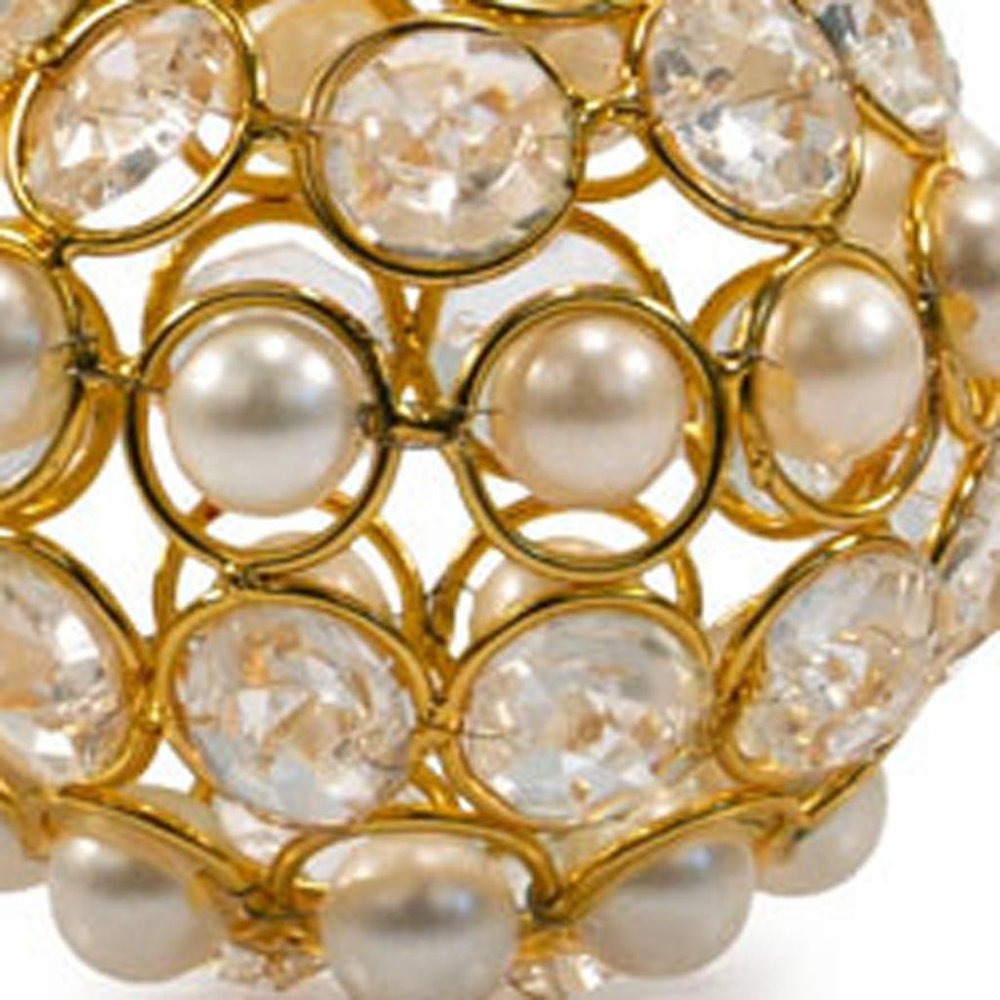 Set of Two Gold And Pearl Faux Crystal And Metal Decorative Orbs HomeRoots
