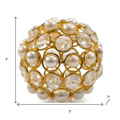 Set of Two Gold And Pearl Faux Crystal And Metal Decorative Orbs HomeRoots