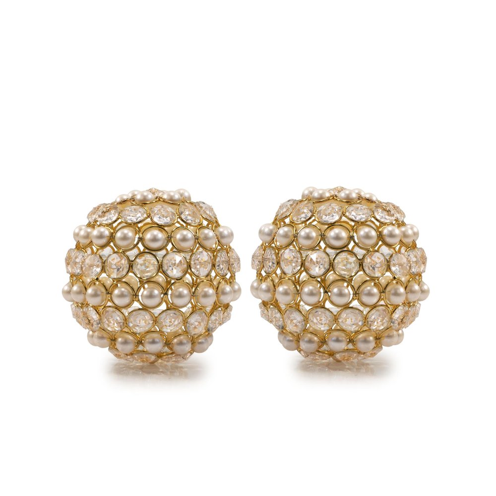 Set of Two Gold And Pearl Faux Crystal And Metal Decorative Orbs HomeRoots