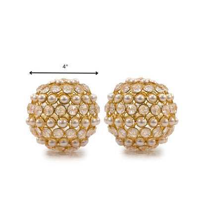 Set of Two Gold Ivory And Pearl Faux Crystal And Metal Decorative Orbs HomeRoots