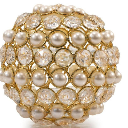 Set of Two Gold And Pearl Faux Crystal And Metal Decorative Orbs HomeRoots