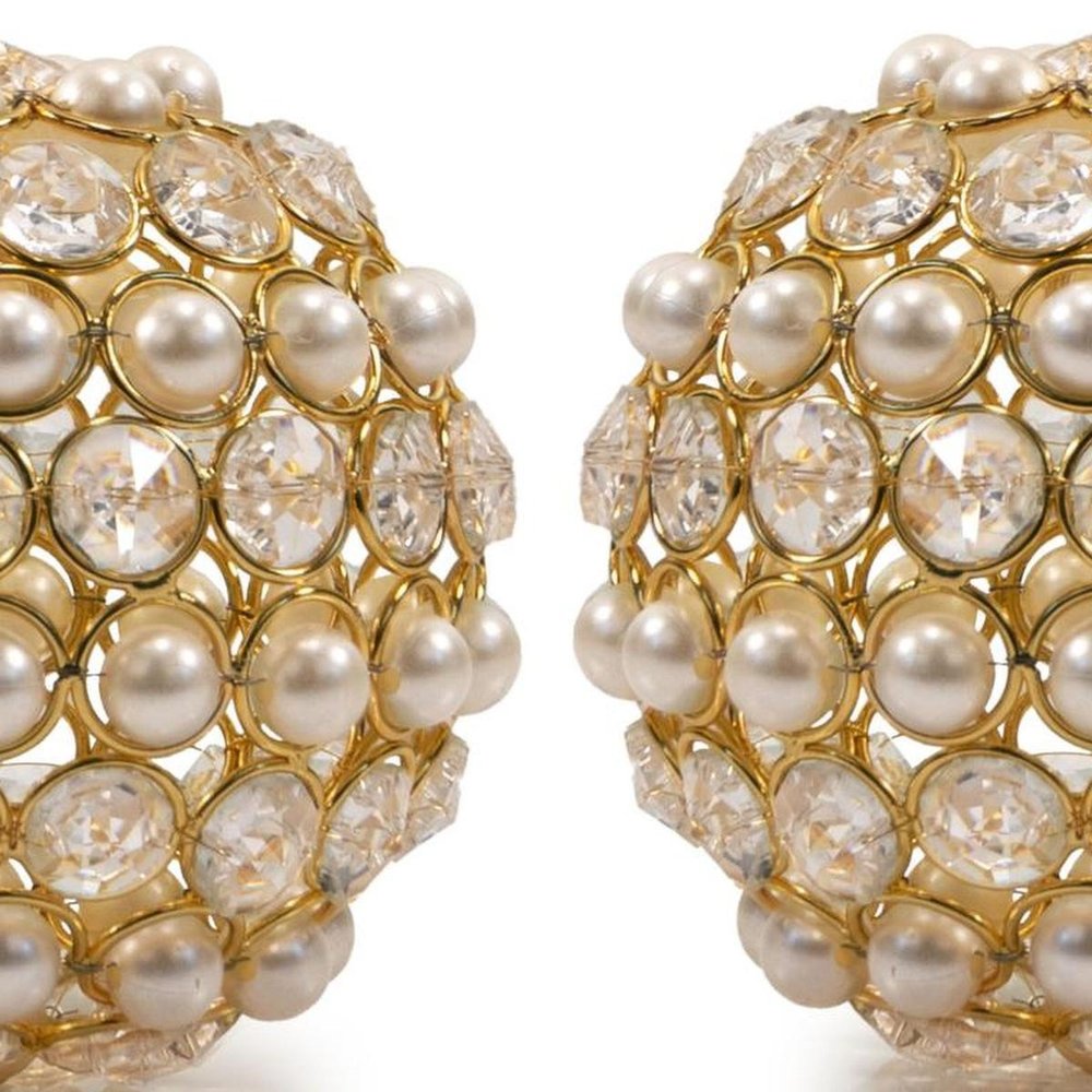 Set of Two Gold And Pearl Faux Crystal And Metal Decorative Orbs HomeRoots