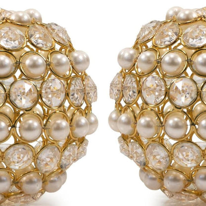Set of Two Gold And Pearl Faux Crystal And Metal Decorative Orbs HomeRoots