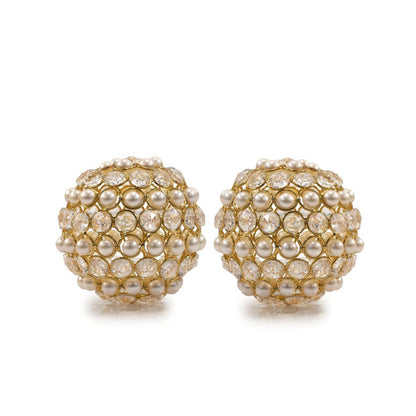 Set of Two Gold And Pearl Faux Crystal And Metal Decorative Orbs HomeRoots
