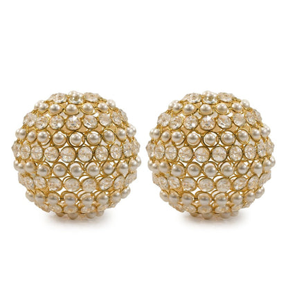 Set of Two Gold And Pearl Faux Crystal And Metal Decorative Orbs HomeRoots