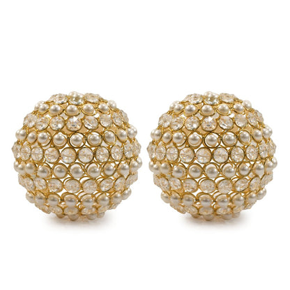 Set of Two Gold Ivory And Pearl Faux Crystal And Metal Decorative Orbs HomeRoots
