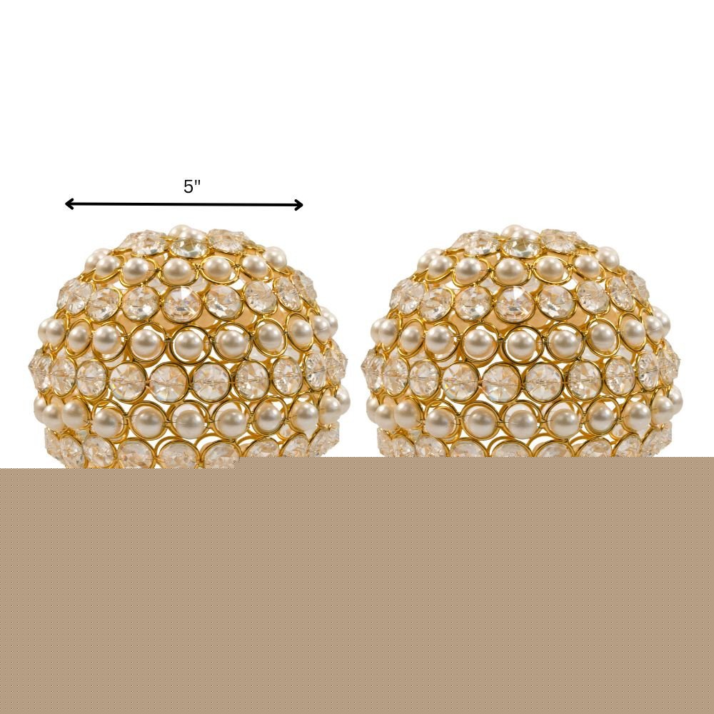 Set of Two Gold Ivory And Pearl Faux Crystal And Metal Decorative Orbs HomeRoots