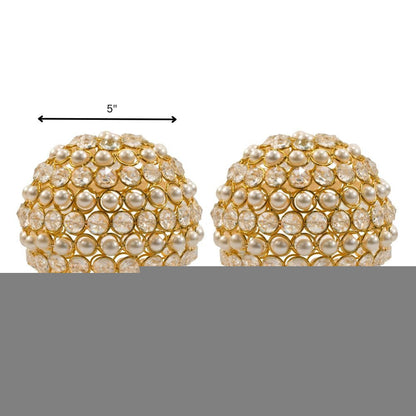 Set of Two Gold Ivory And Pearl Faux Crystal And Metal Decorative Orbs HomeRoots
