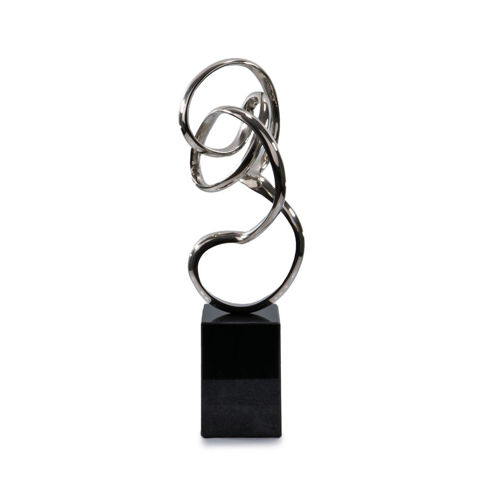20" Silver And Black Aluminum And Marble Modern Abstract Tabletop Sculpture HomeRoots