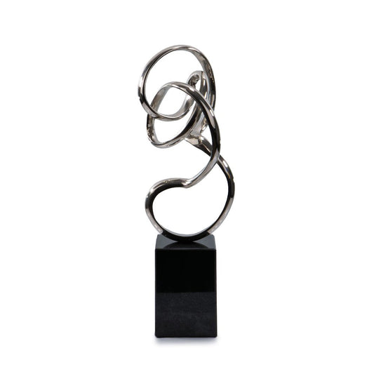 20" Silver And Black Aluminum And Marble Modern Abstract Tabletop Sculpture HomeRoots