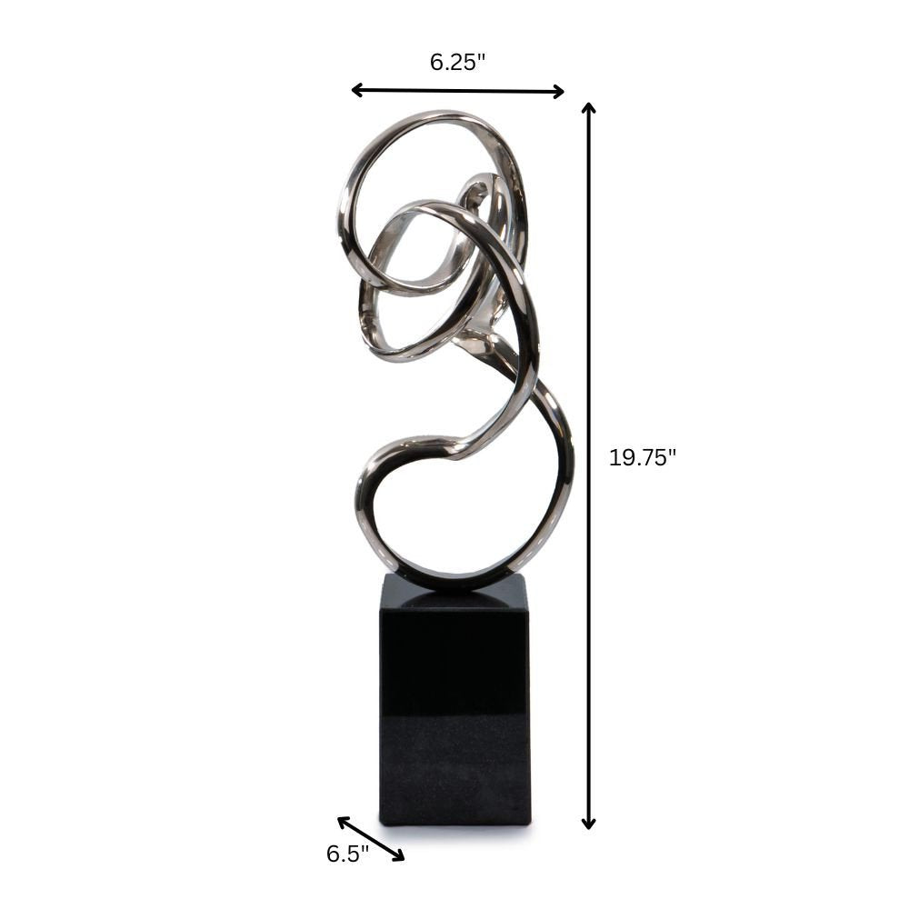 20" Silver And Black Aluminum And Marble Modern Abstract Tabletop Sculpture HomeRoots