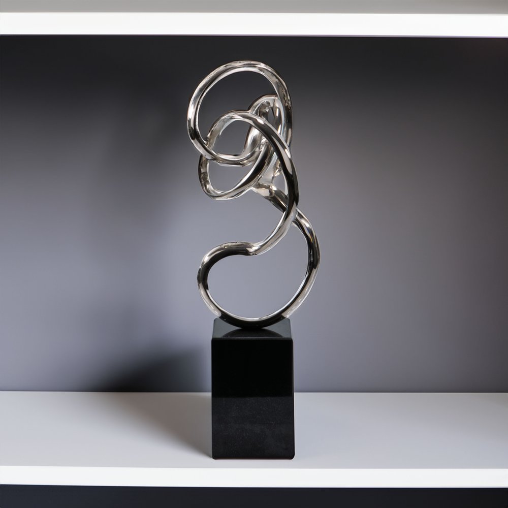 20" Silver And Black Aluminum And Marble Modern Abstract Tabletop Sculpture HomeRoots