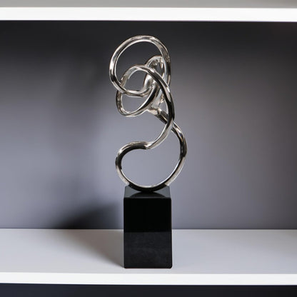 20" Silver And Black Aluminum And Marble Modern Abstract Tabletop Sculpture HomeRoots