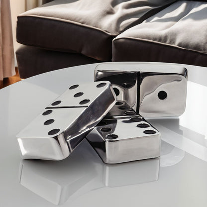 Set of Three Silver And Black Decorative Dominoes HomeRoots