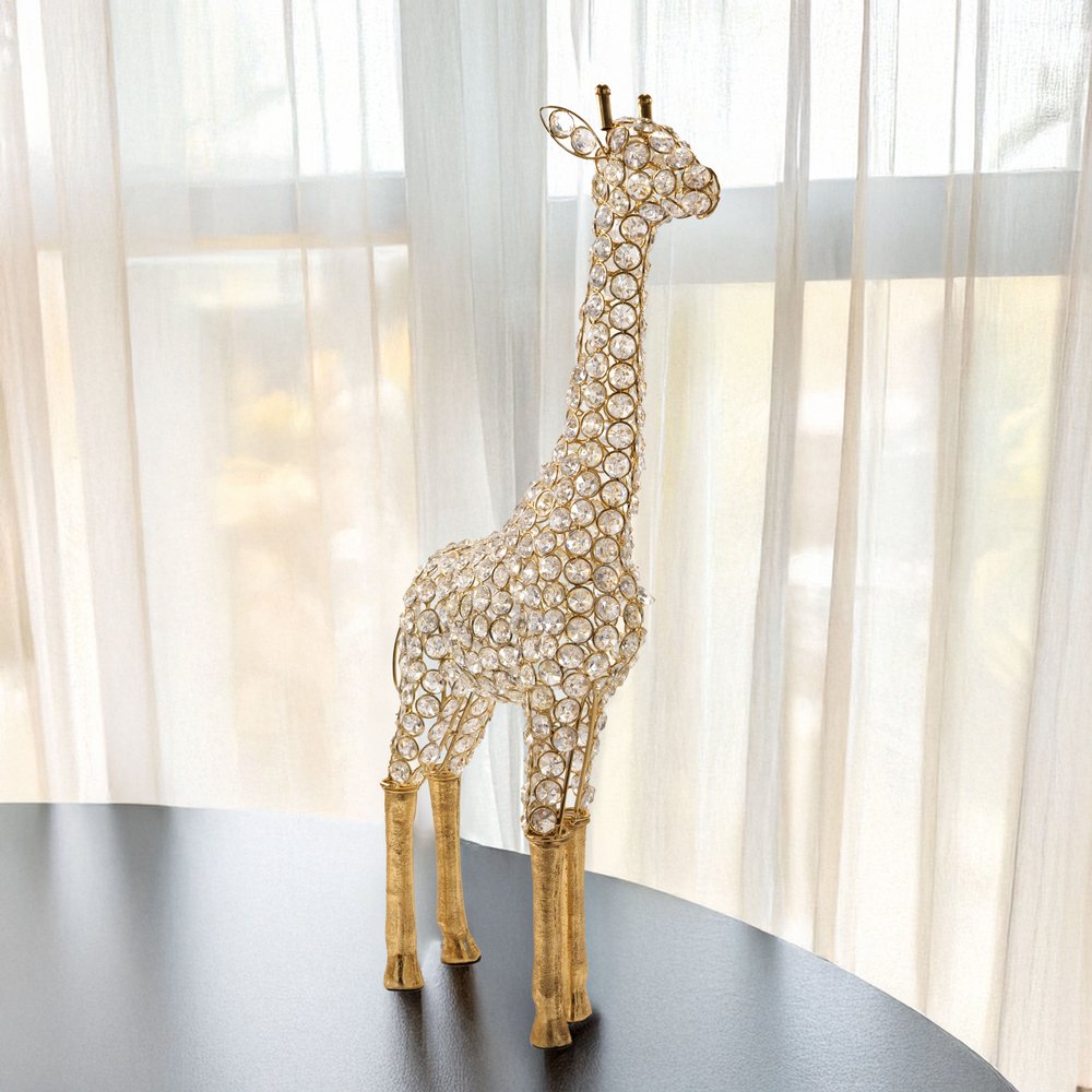 23" Gold Aluminum And Faux Crystal Giraffe Tabletop Sculpture HomeRoots