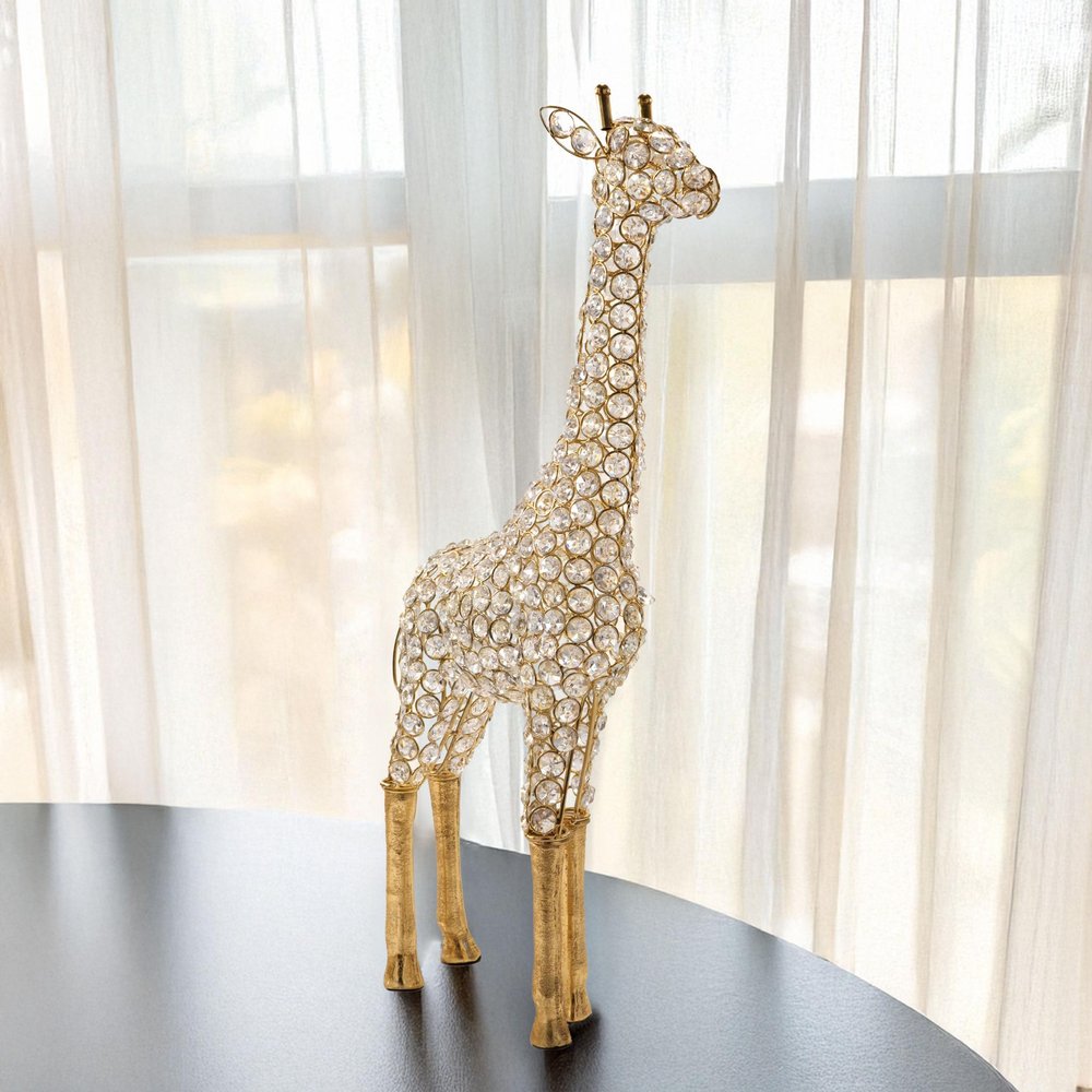 23" Gold Aluminum And Faux Crystal Giraffe Tabletop Sculpture HomeRoots
