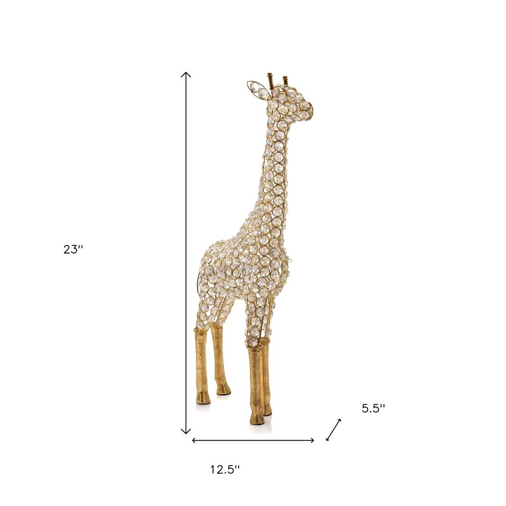23" Gold Aluminum And Faux Crystal Giraffe Tabletop Sculpture HomeRoots