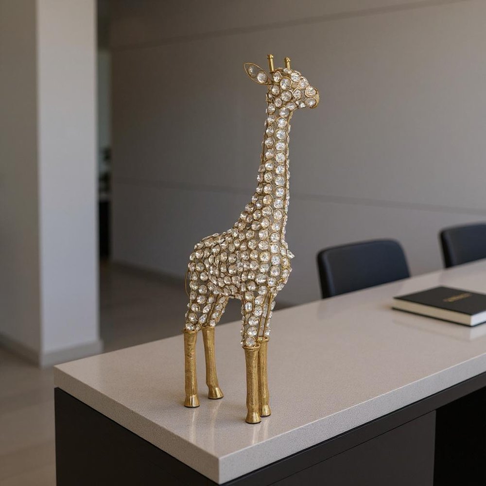 23" Gold Aluminum And Faux Crystal Giraffe Tabletop Sculpture HomeRoots