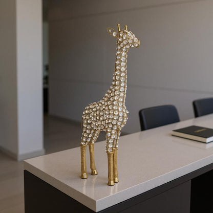23" Gold Aluminum And Faux Crystal Giraffe Tabletop Sculpture HomeRoots