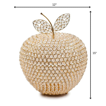 15" Gold Aluminum And Faux Crystal Decorative Apple