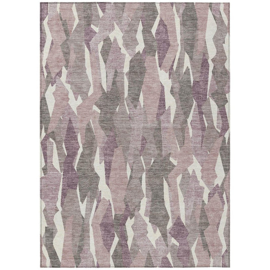 9' X 12' Blush And Ivory Striped Washable Indoor Outdoor Area Rug