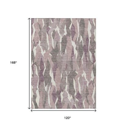 9' X 12' Blush And Ivory Striped Washable Indoor Outdoor Area Rug