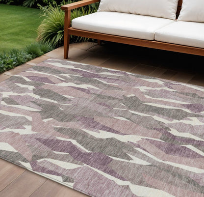 10' X 14' Blush And Ivory Striped Washable Indoor Outdoor Area Rug HomeRoots