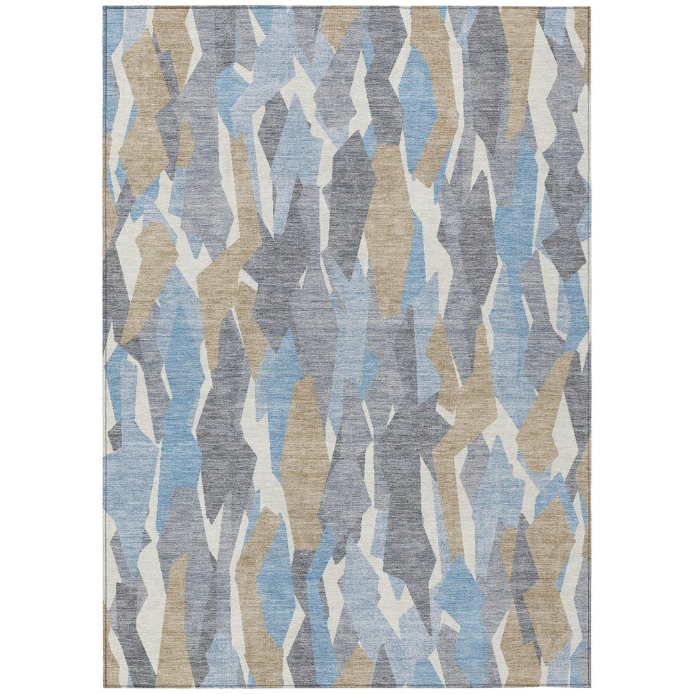 3' X 5' Denim Blue Khaki And Ivory Striped Washable Indoor Outdoor Area Rug HomeRoots