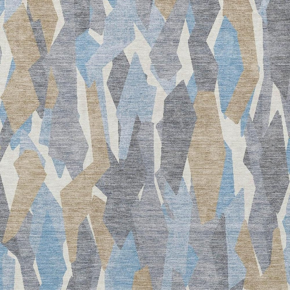 3' X 5' Denim Blue Khaki And Ivory Striped Washable Indoor Outdoor Area Rug HomeRoots