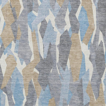 3' X 5' Denim Blue Khaki And Ivory Striped Washable Indoor Outdoor Area Rug HomeRoots